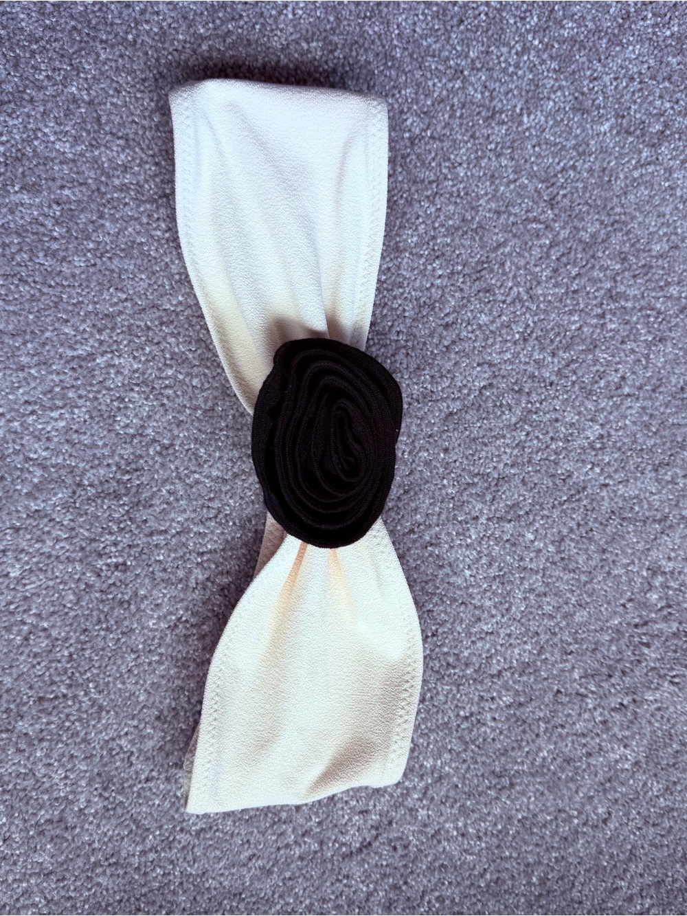 Cream Fabric Headband with Black Rose Accent